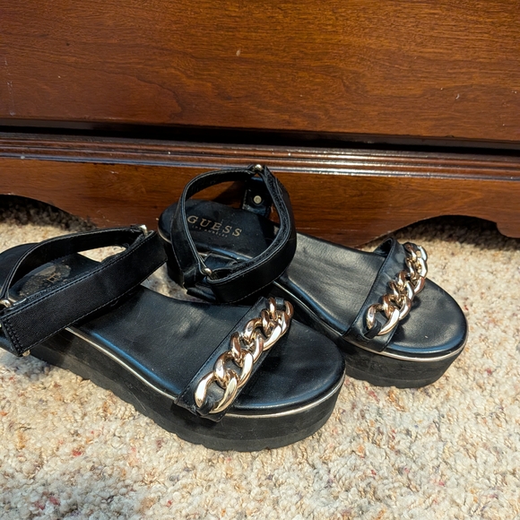 Guess Black Sandals with Gold Chain - Picture 2 of 3